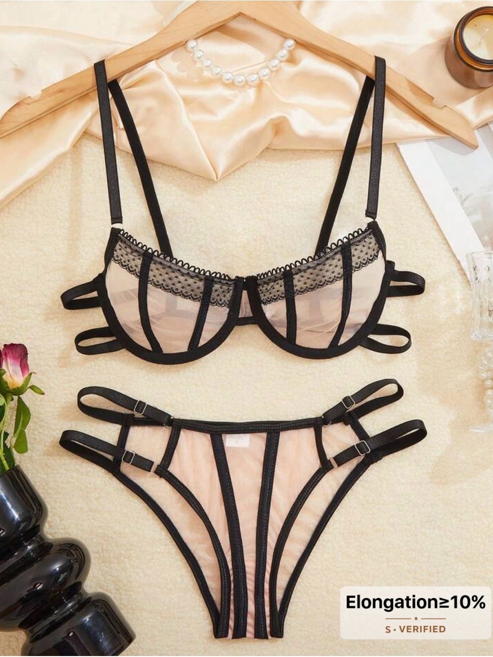 NEW Sheer Black Strappy Lingerie Set - Women Intimates
